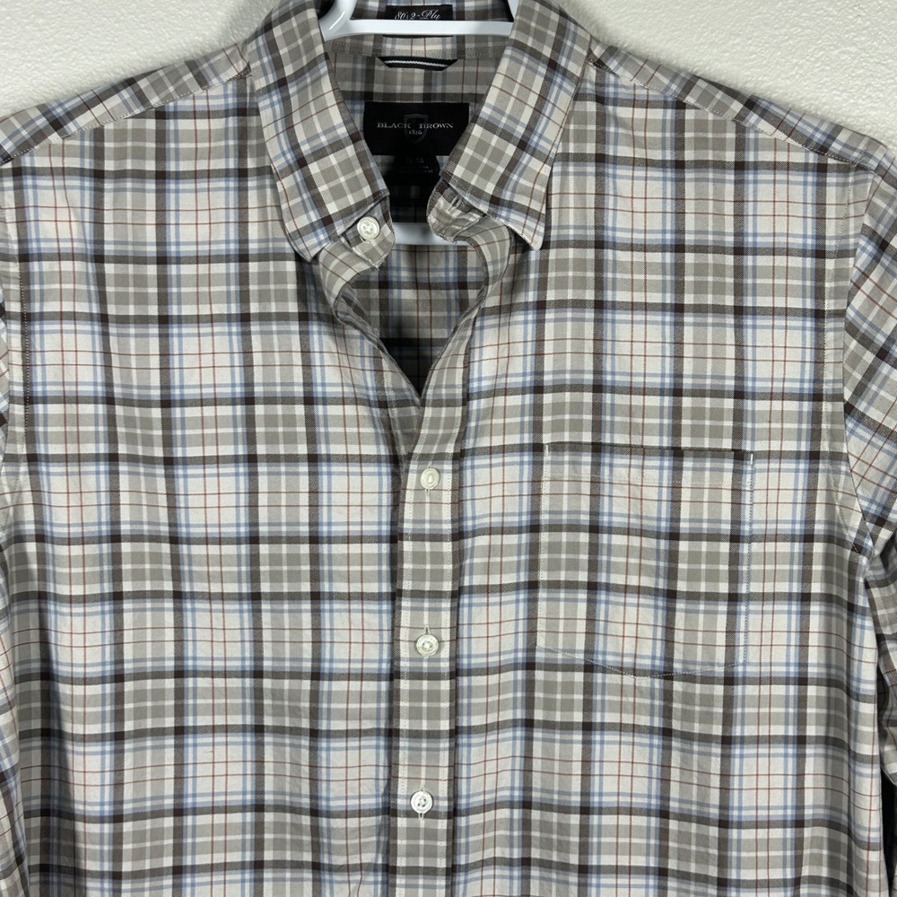 Black Brown 1826 Button Down Shirt Mens XL Grey Blue Plaid Cotton Excellent